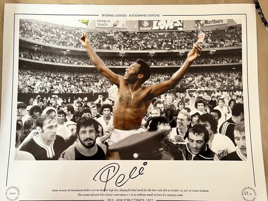 PELE - New York Cosmos 1977 Hand Signed Photo Very Slight Fade On Signature £1851