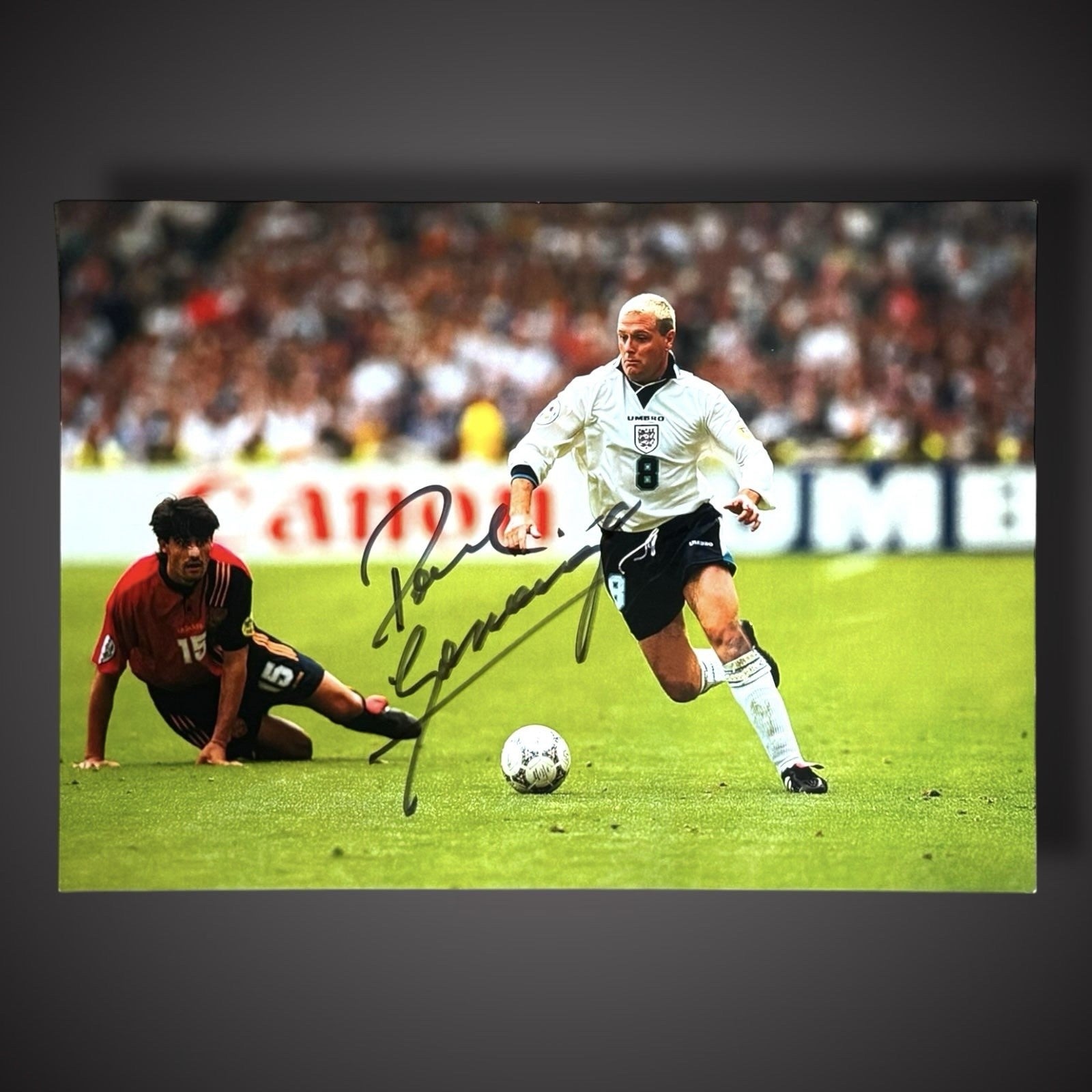 England - Paul Gascoigne Hand Signed Football Photograph £29.99 With COA 12X160