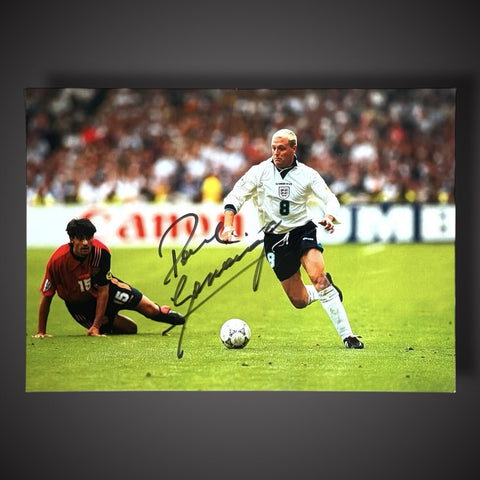 England - Paul Gascoigne Hand Signed Football Photograph £29.99 With COA 12X160