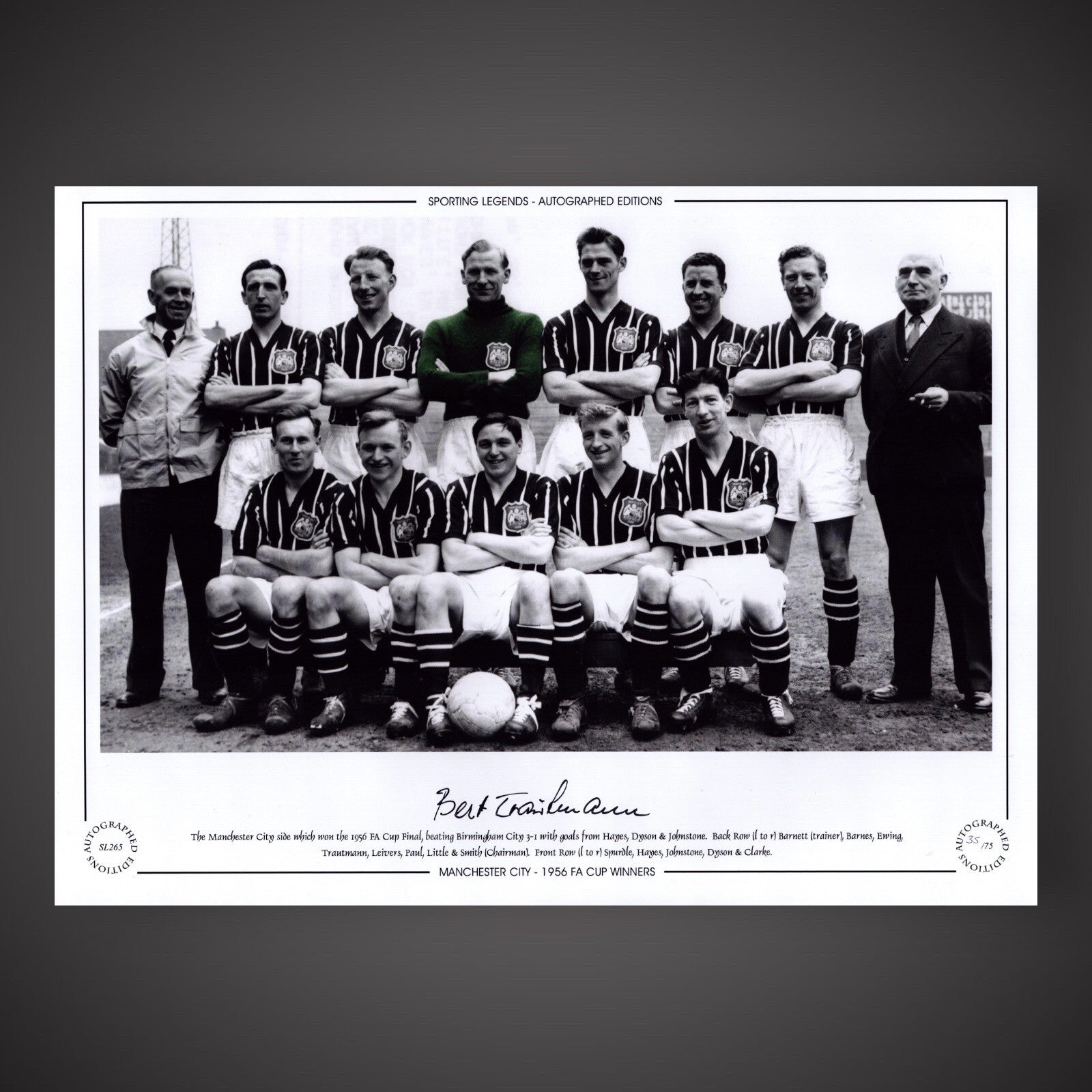 Manchester City 1956 FA Cup Winners- Bert Trautmann Hand Signed Photo £250