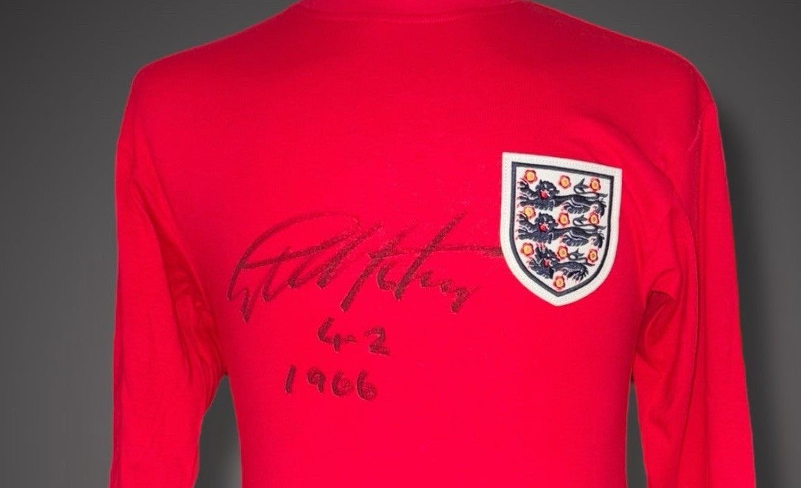 Framed Geoff Hurst England 1966 Red Shirt Signed & Inscribed 4-2 1966 £2991