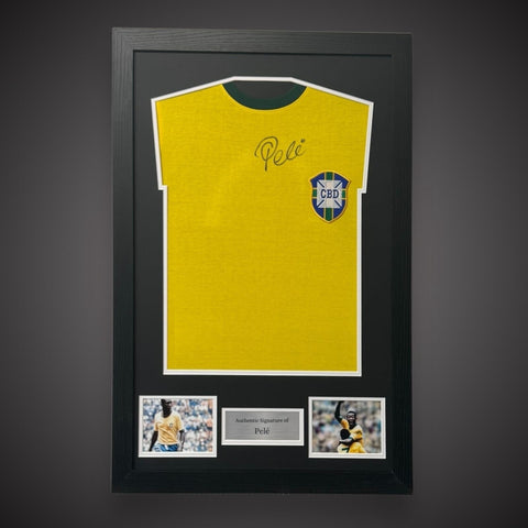 Framed Pele Brazil Front Hand Signed Shirt Very Rare Fantastic Item £8990