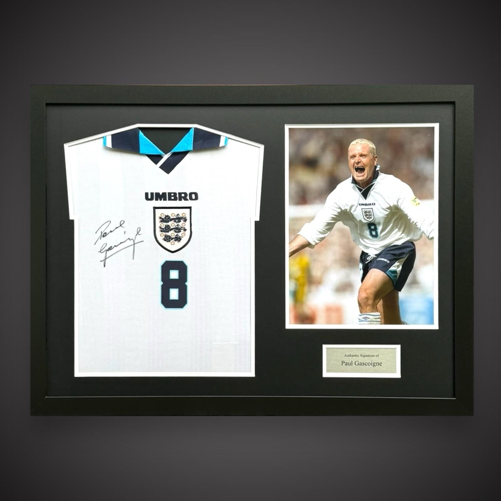 Paul Gascoigne Hand Signed And Framed England Shirt With Photo £299  With COA0