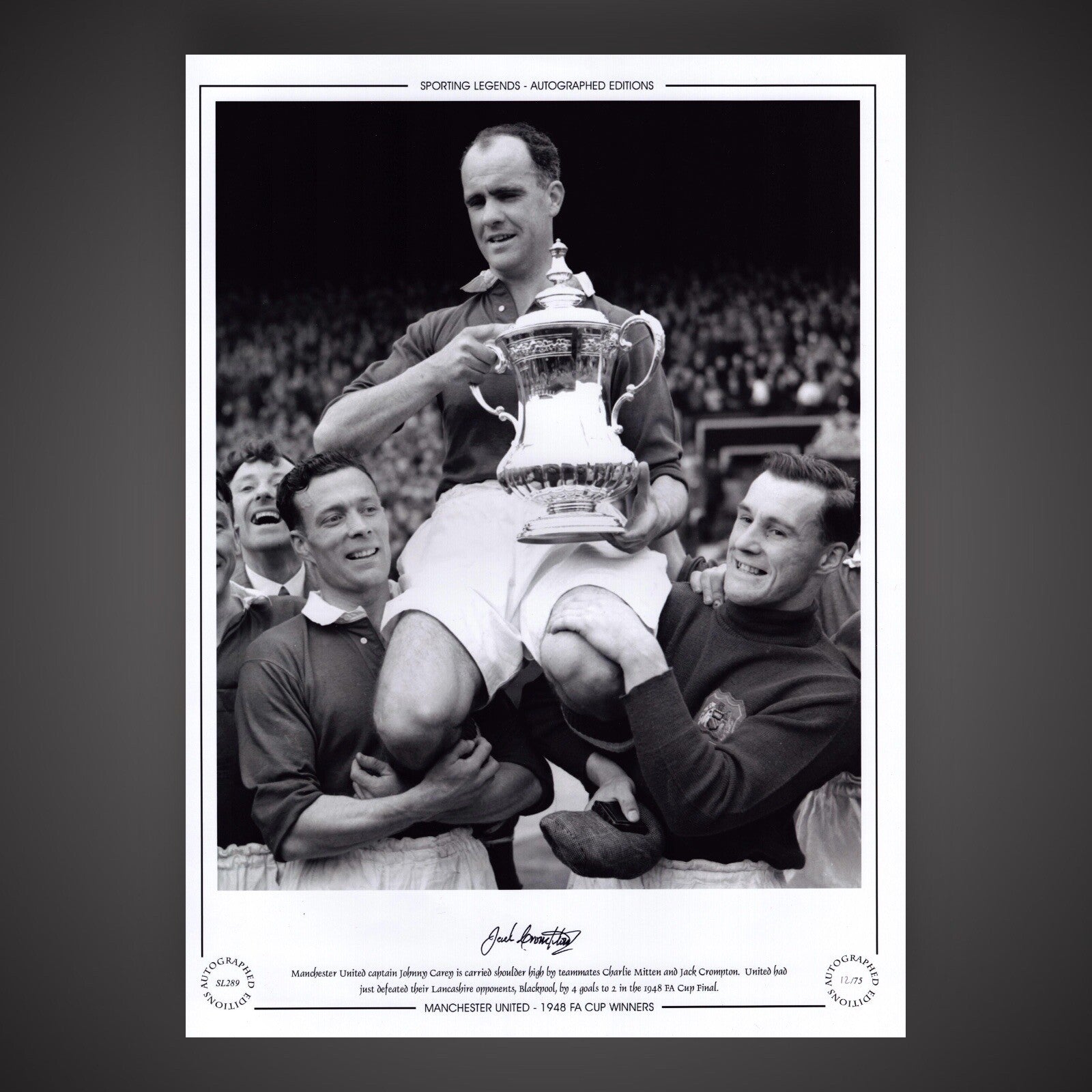 Manchester United 1948 FA Cup Winners Jack Crompton Hand Signed Photo £25 12X180