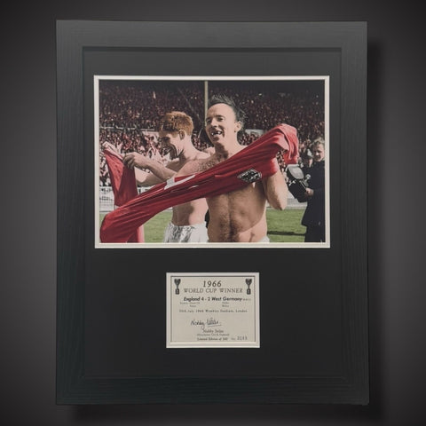 Nobby Stiles 1966 World Cup Winners Hand Signed Champagne Label Pano Framed £990