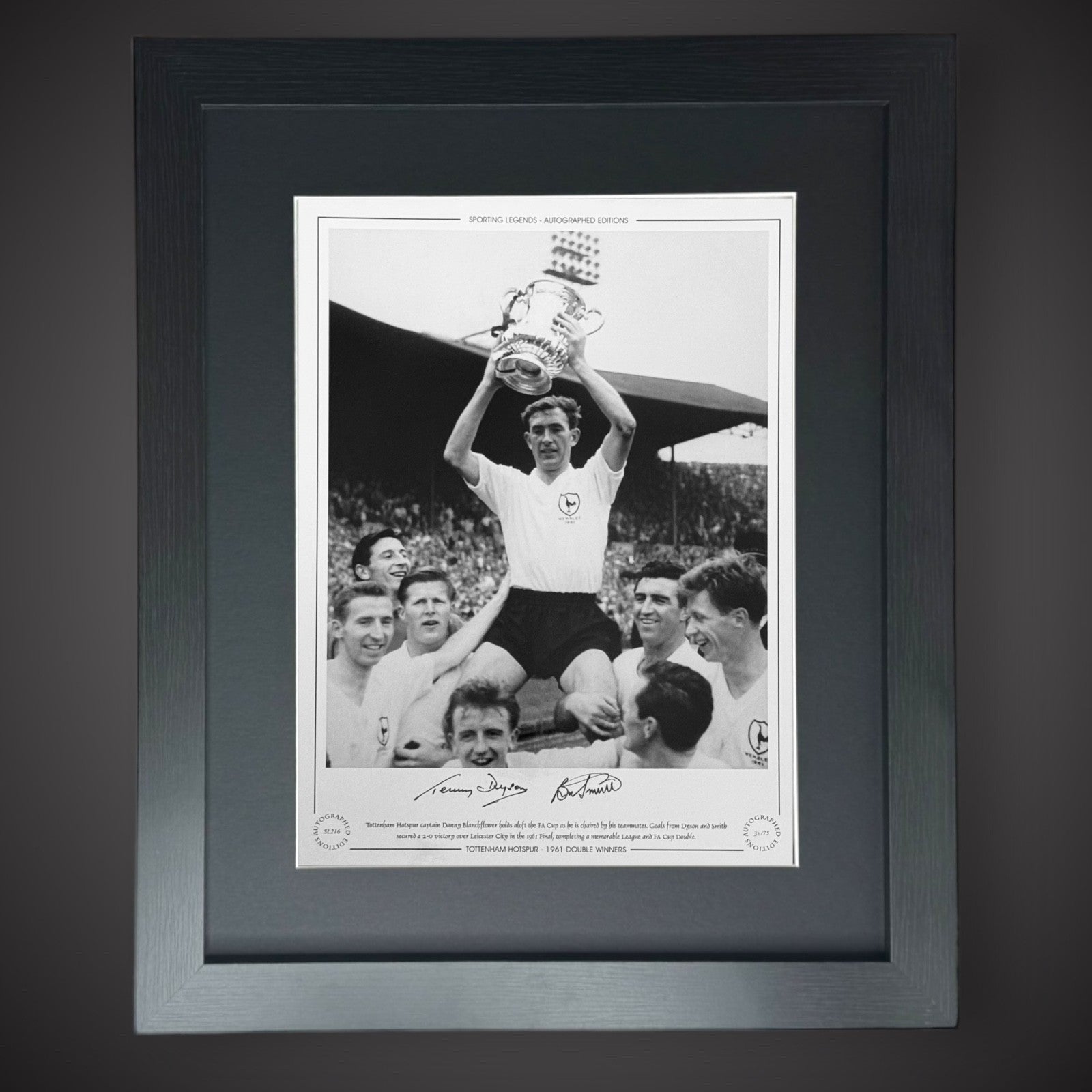 FRAMED Terry Dyson & Bobby Smith - TOTTENHAM HOTSPUR Signed Photo £49 16X120