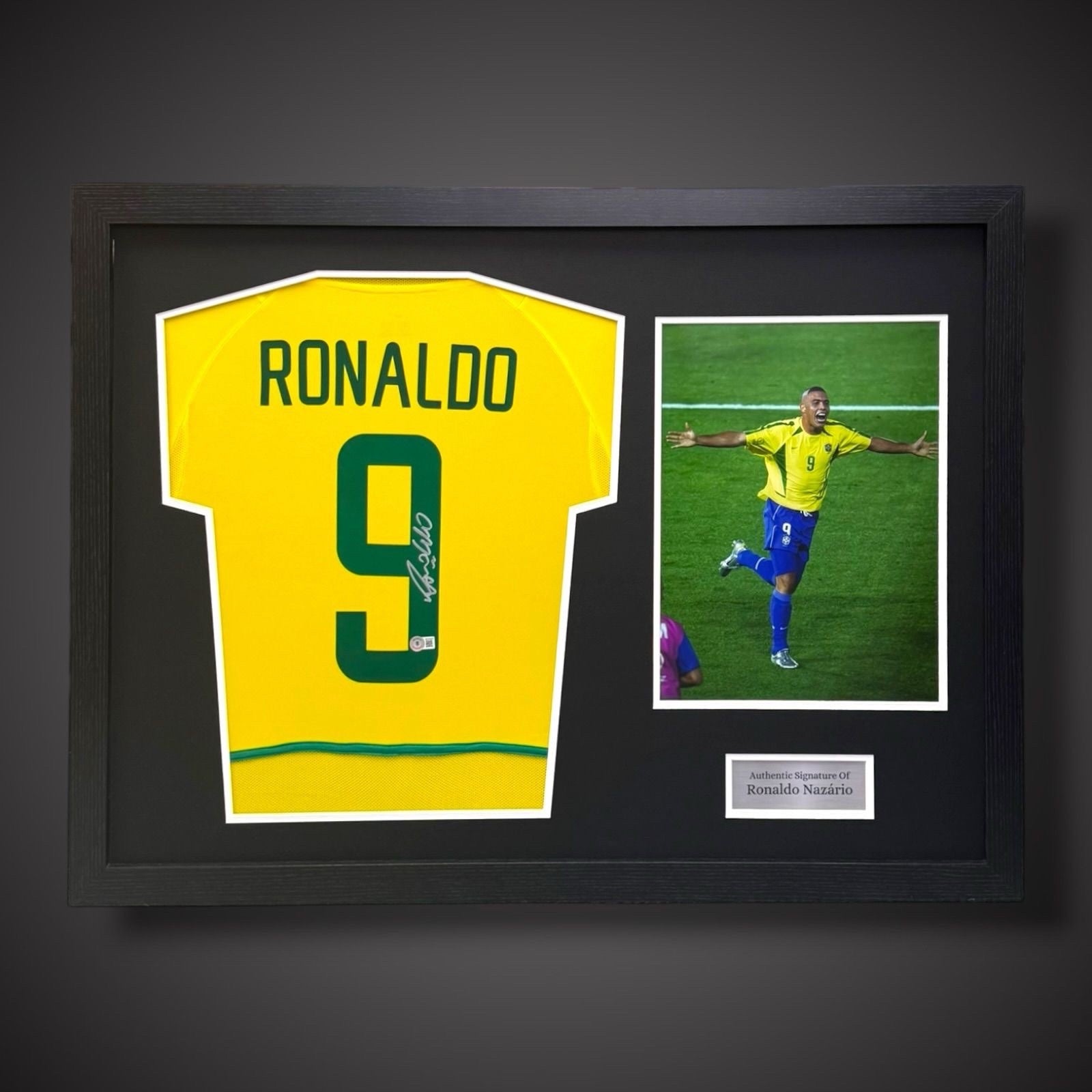 Ronaldo Nazario Hand Signed Photo Framed Brazil Shirt COA £5250