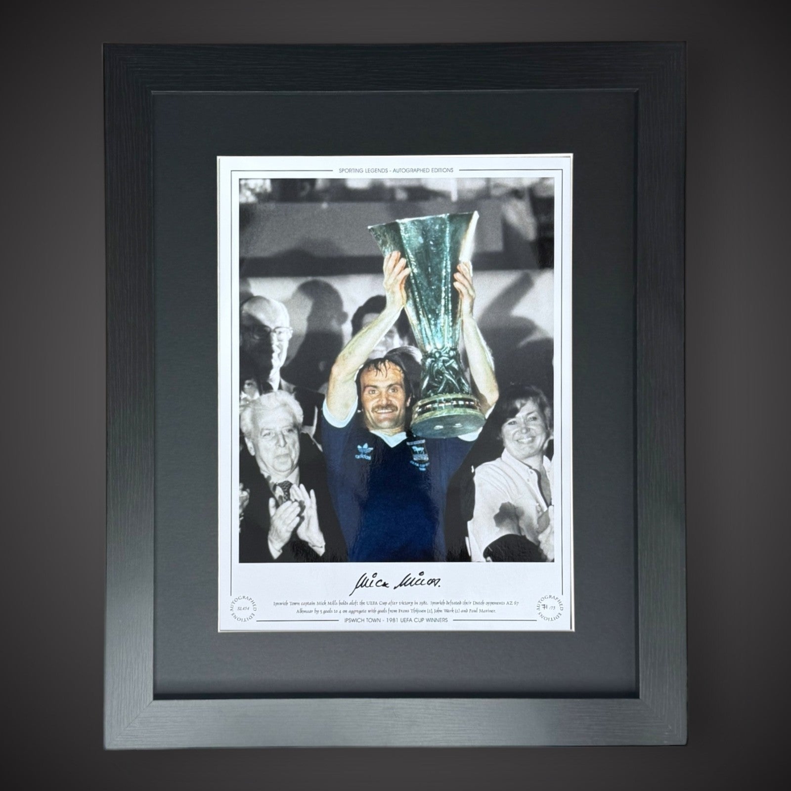 FRAMED Mick Mills Ipswitch Town 1981 UEFA Cup Winners Signed Photo £45 16X120