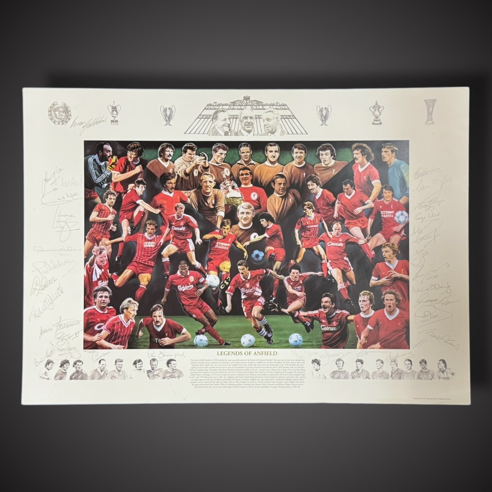 LIVERPOOL LEGENDS ART PRINT 29 Signatures Inc Hughes Fantastic item £1990
