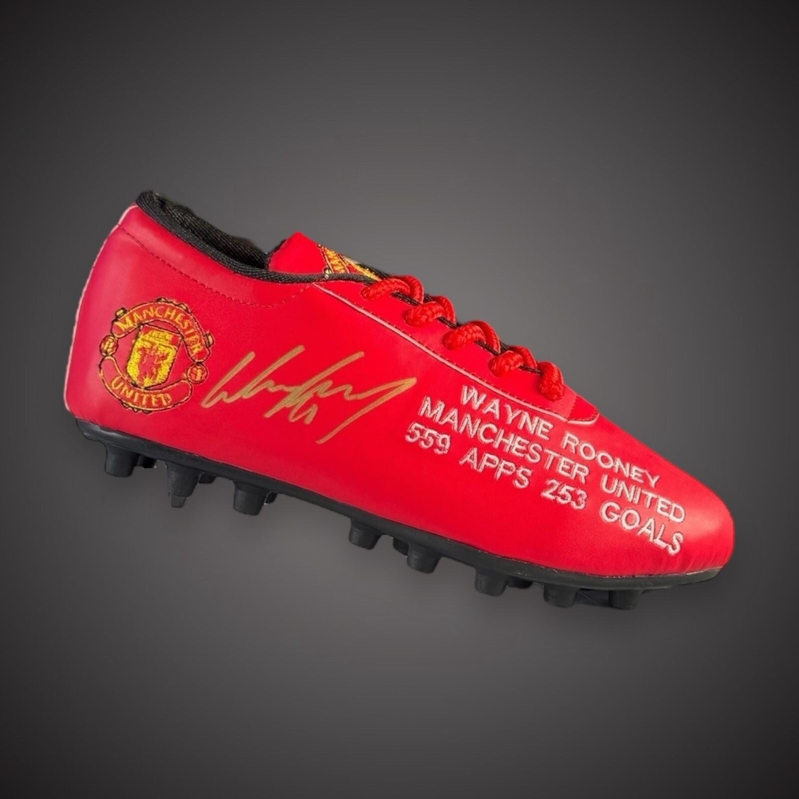 Wayne Rooney Ltd Edition Signed In Gold Stats Football Boot & Acrylic Case £1991