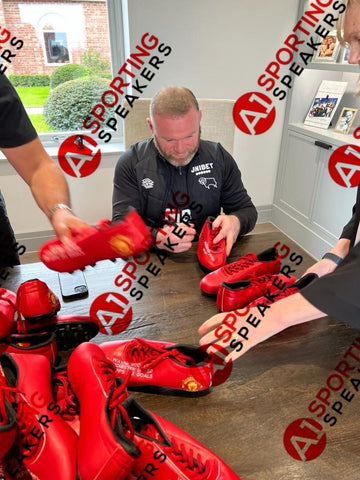 Wayne Rooney Ltd Edition Signed In Gold Stats Football Boot & Acrylic Case £19916