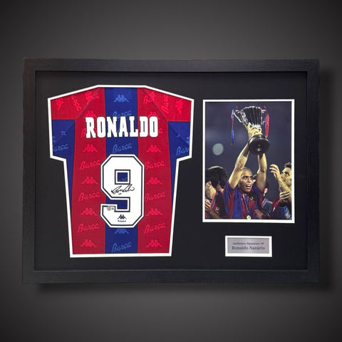 Ronaldo Nazario R9 Signed & Pano Framed Barcelona Shirt COA Beckett £5250