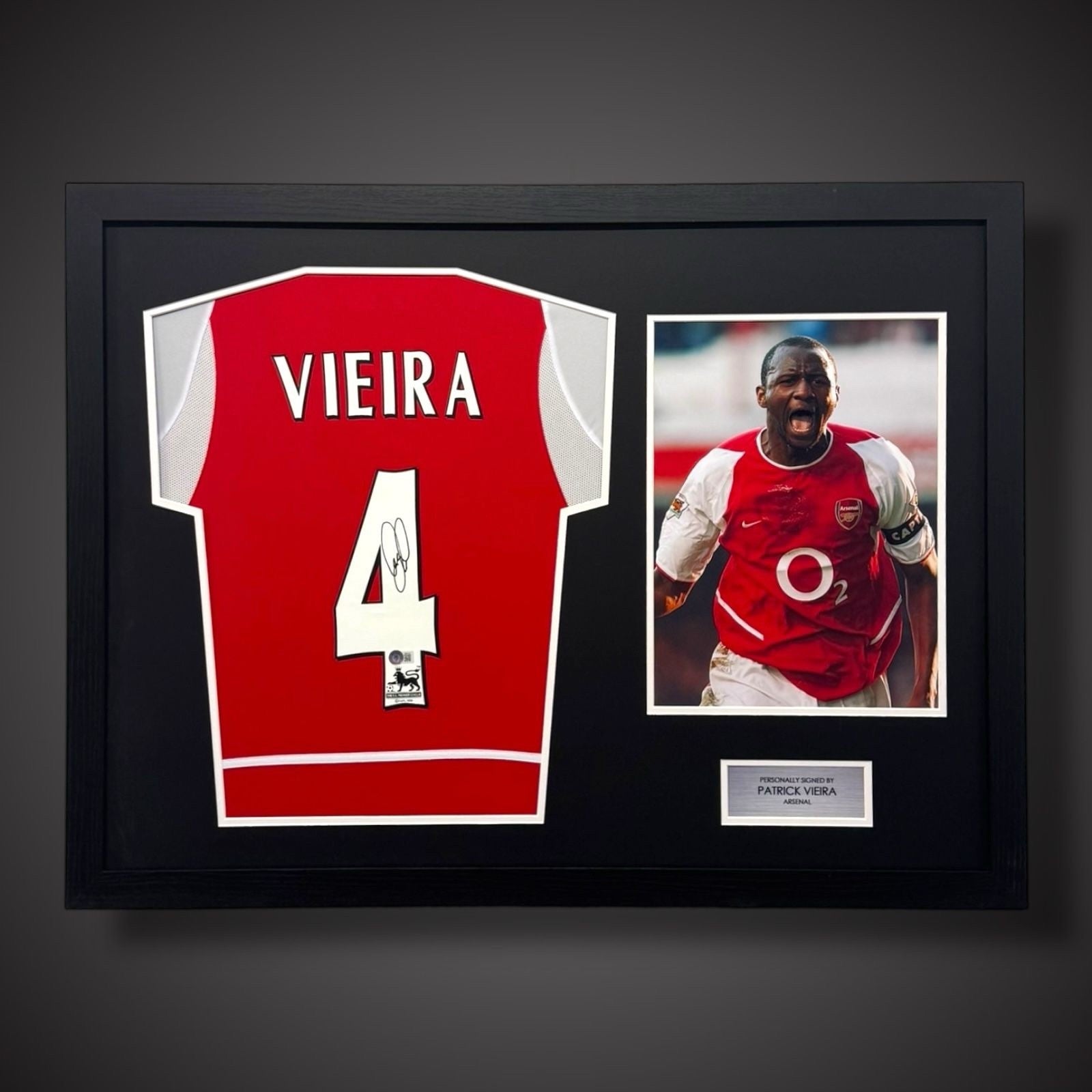 Framed Patrick Vieira Hand Signed Arsenal Football Shirt With COA £3990
