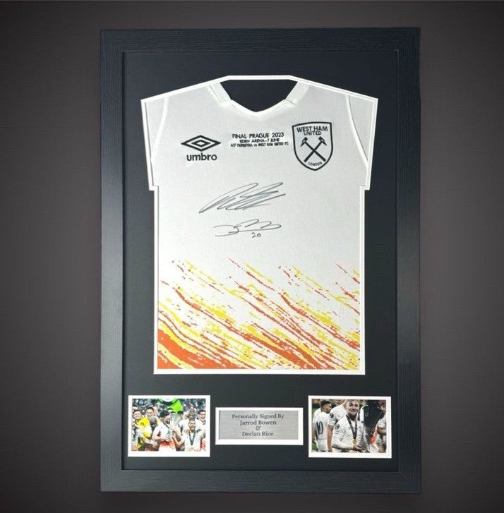 Framed - Jarrod Bowen & Declan Rice Hand Signed West Ham Football Shirt  £3490