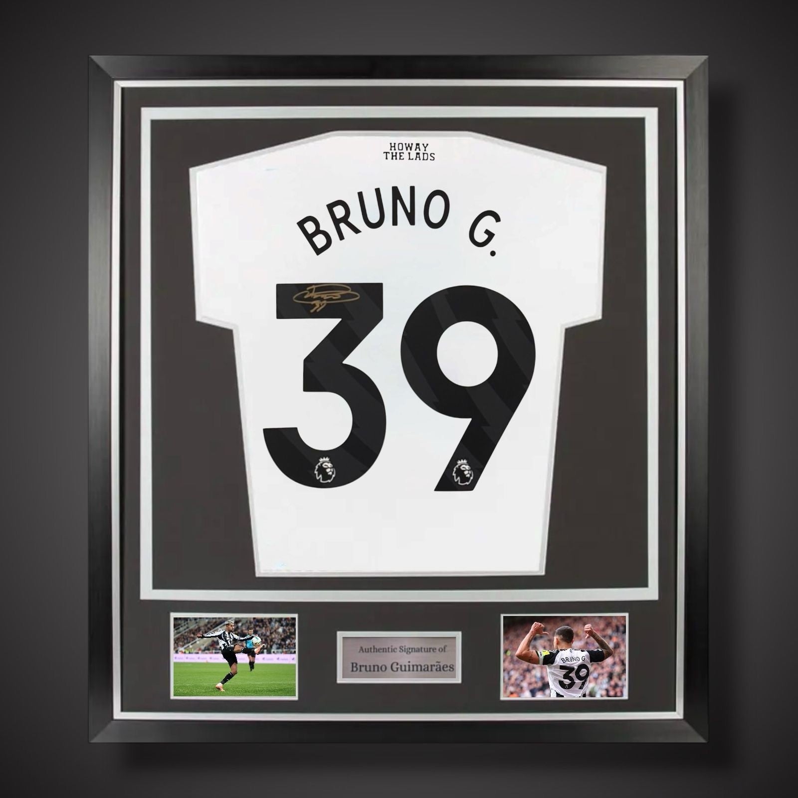 Bruno Guimaraes Hand Signed Gold Deluxe Frame Newcastle Football Shirt £2990