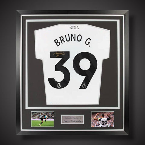 Bruno Guimaraes Hand Signed Gold Deluxe Frame Newcastle Football Shirt £2990