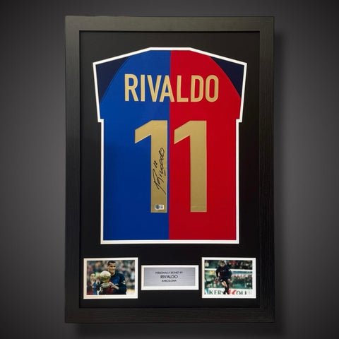 Rivaldo Hand Signed Barcelona Framed Football Shirt £4990