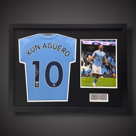 Sergio Aguero Hand Signed & Pano Framed Manchester City Football Shirt £3990