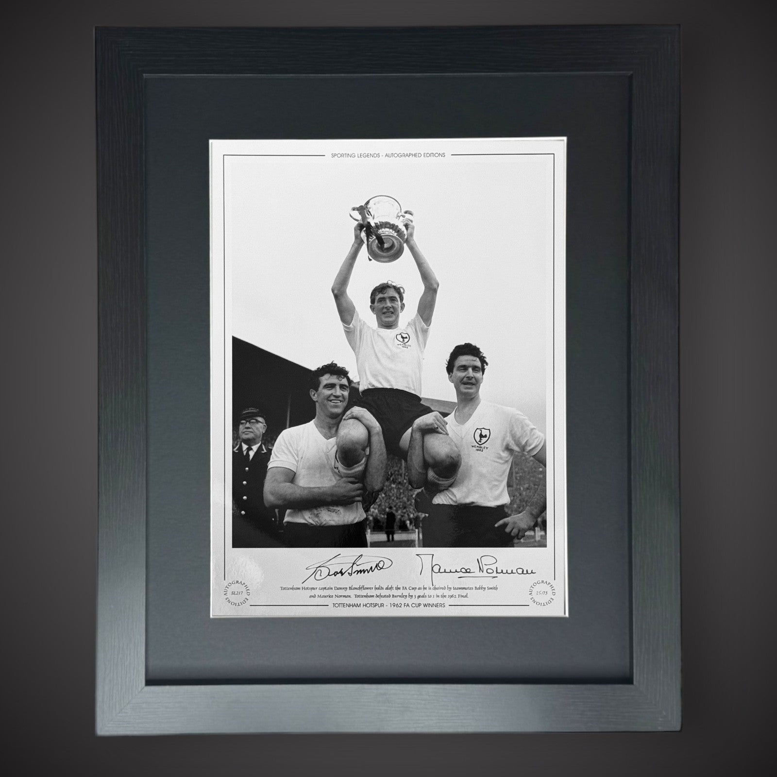 Framed TOTTENHAM HOTSPUR  1962 FA CUP PHOTO SIGNED BOBBY SMITH & MAURICE NORMAN0