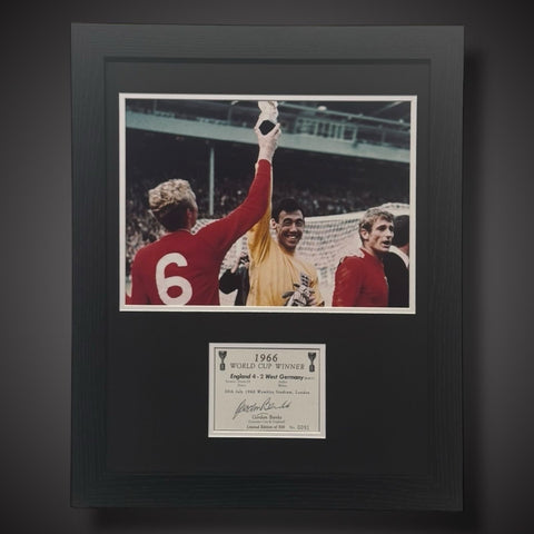 Gordon Banks 1966 World Cup Winners Hand Signed Champagne Label Pano Framed £990