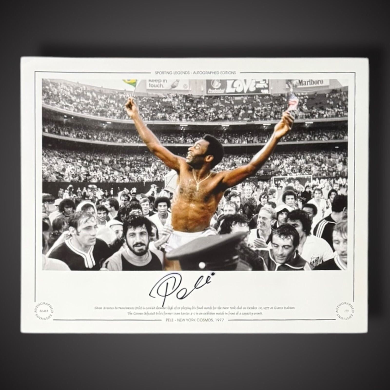 PELE - New York Cosmos 1977 Hand Signed Photo Very Slight Fade On Signature £1850