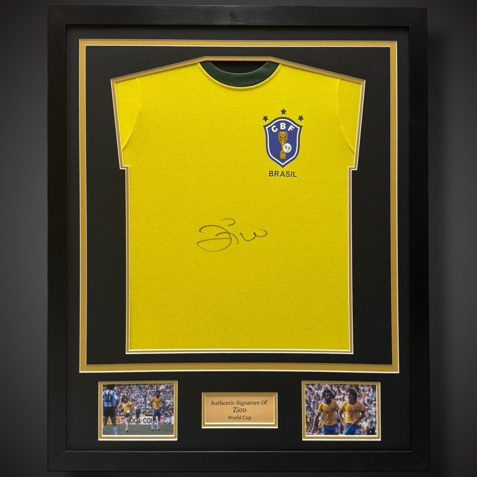 Framed  Zico Hand Signed Brazil Retro 1982 Shirt With COA World Cup Series £4140