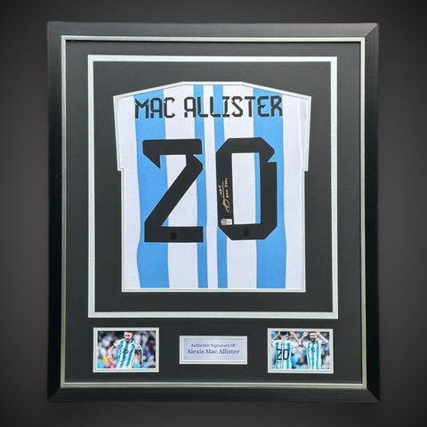 Alexis Mac Allister Hand Signed Argentina Football Shirt Deluxe Framed £3490