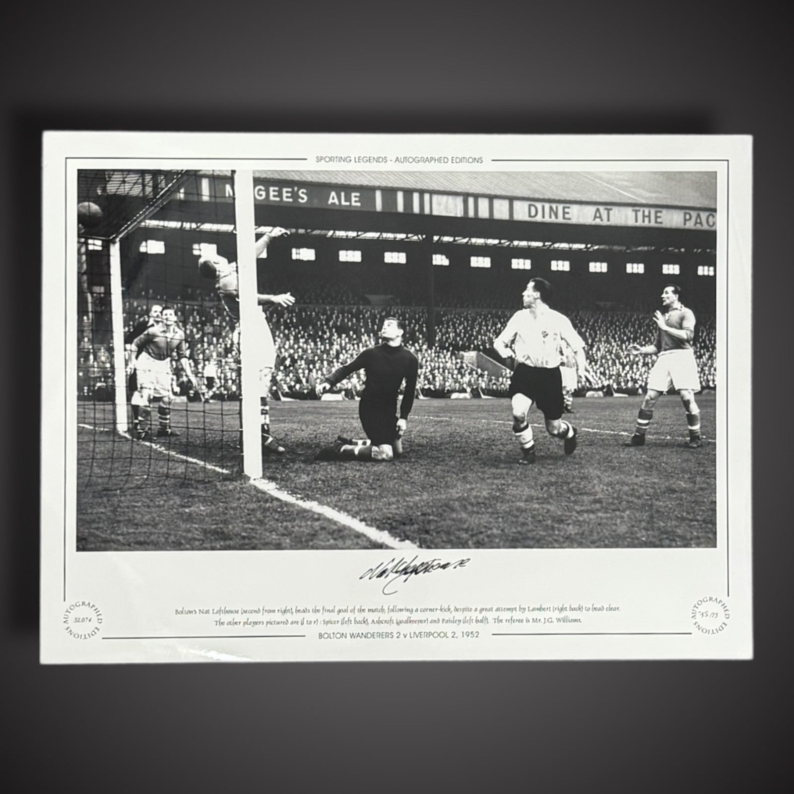 FRAME Bolton Wanderers 2 V Liverpool 2 1952 - Nat Lofthouse  Signed Photo £451