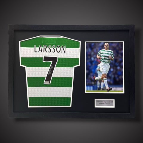 Henrik Larsson Hand Signed Pano Framed  Celtic Shirt With COA £4250