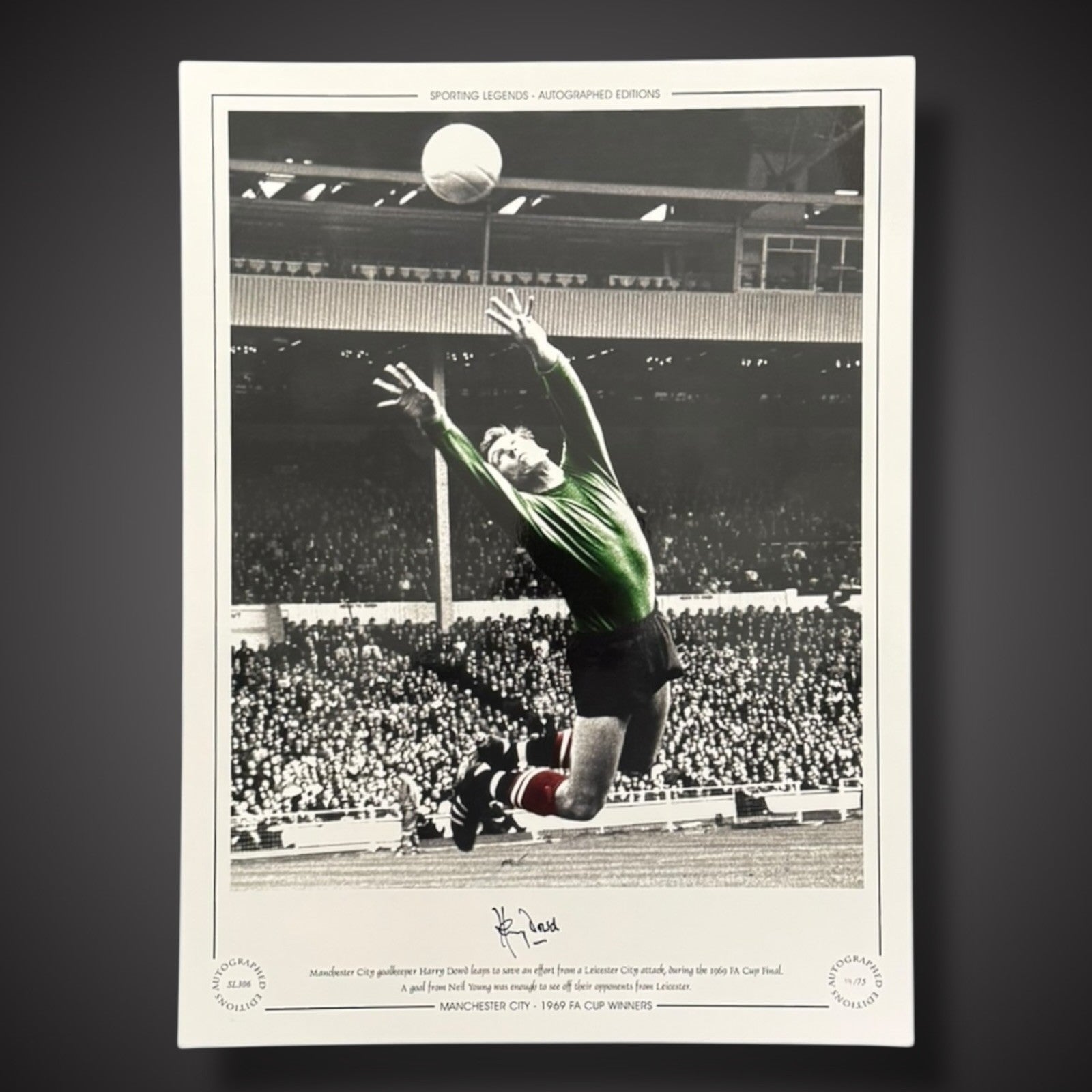FRAMED Harry Dowd Hand Signed Photo- Manchester City 1969 FA Cup Winners £451