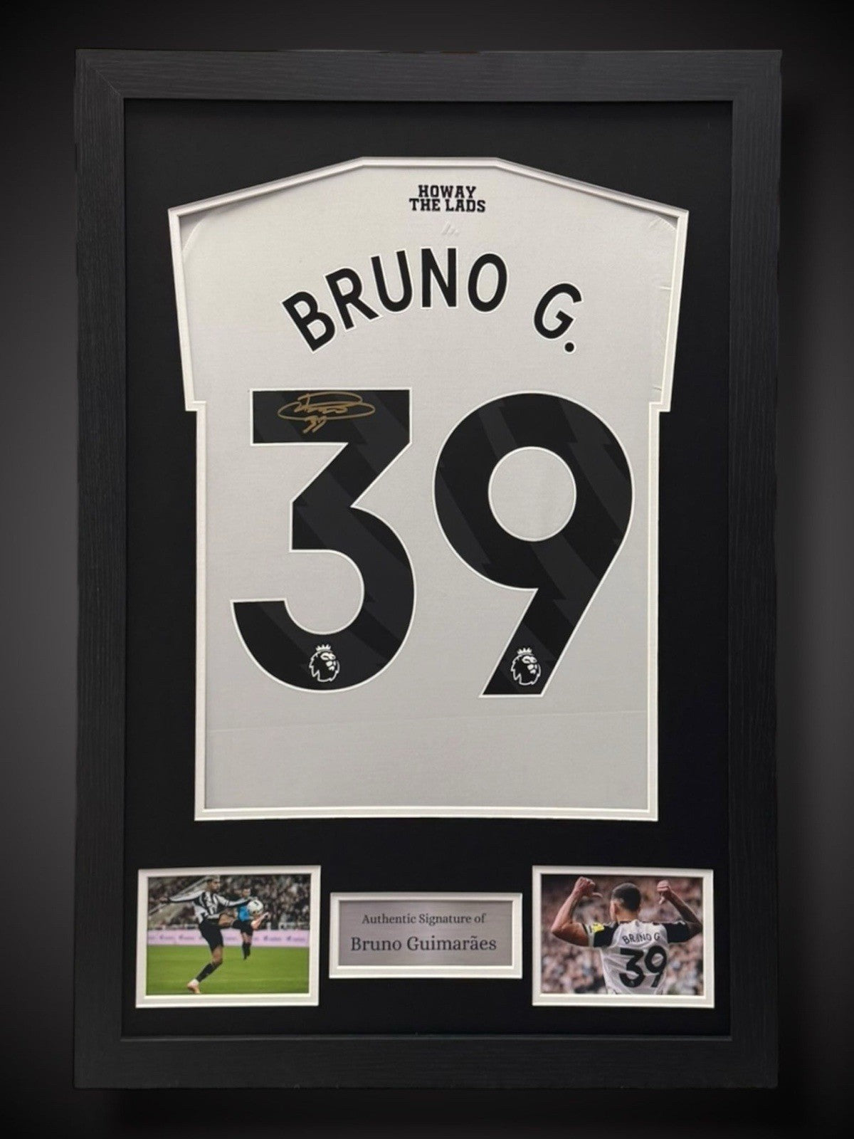 Bruno Guimaraes Hand Signed In Gold Pen Framed Newcastle Football Shirt £2490