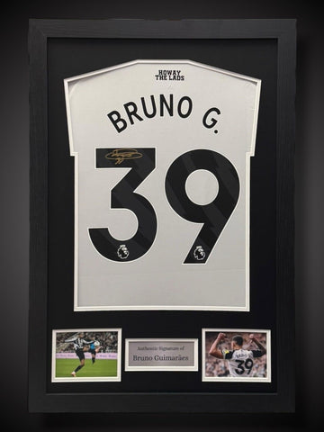 Bruno Guimaraes Hand Signed In Gold Pen Framed Newcastle Football Shirt £2490