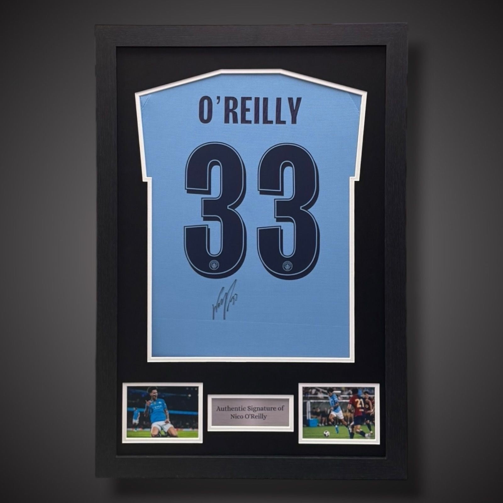 Nico O’Reilly Hand Signed Framed Manchester City Football Shirt £2990
