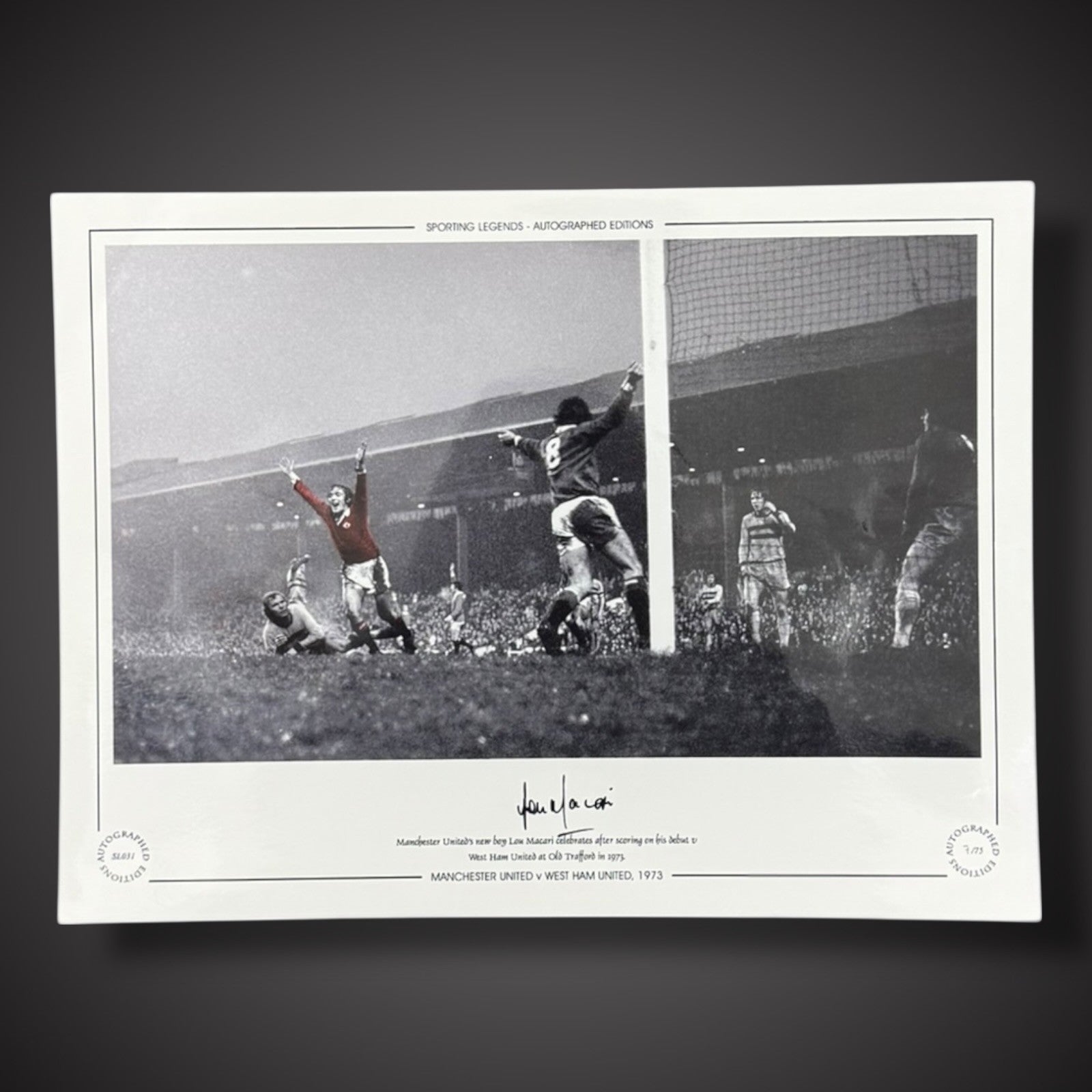 Lou Macari Signed Manchester United Photo: Scoring On Debut £250