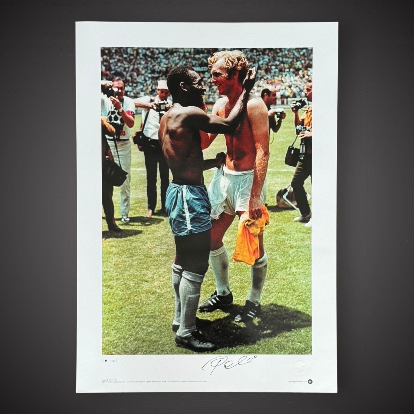 Pele Signed Brazil Famous Photo Swapping With Bobby Moore COA Superb £2990