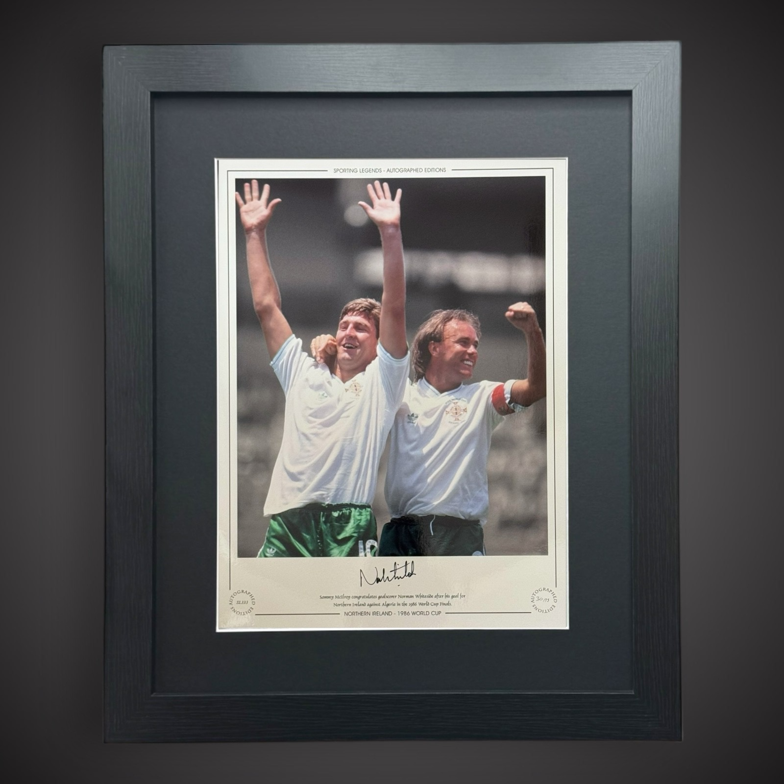 Framed Norman Whiteside Signed Northern Ireland Photo: 1986 World Cup £44.990