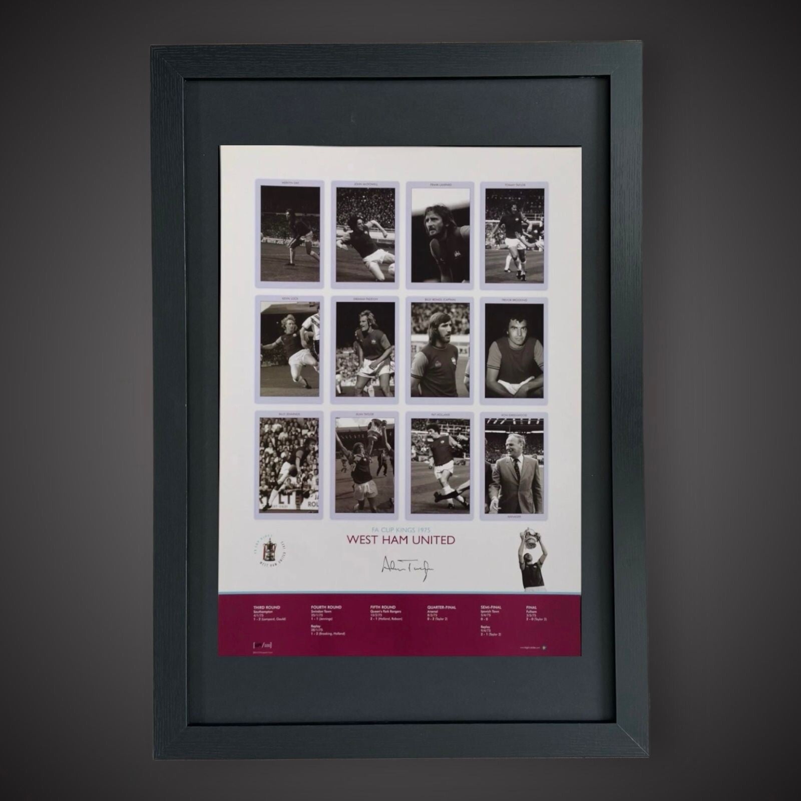 Framed- West Ham United Alan Taylor FA Cup Kings 1975 Signed £490