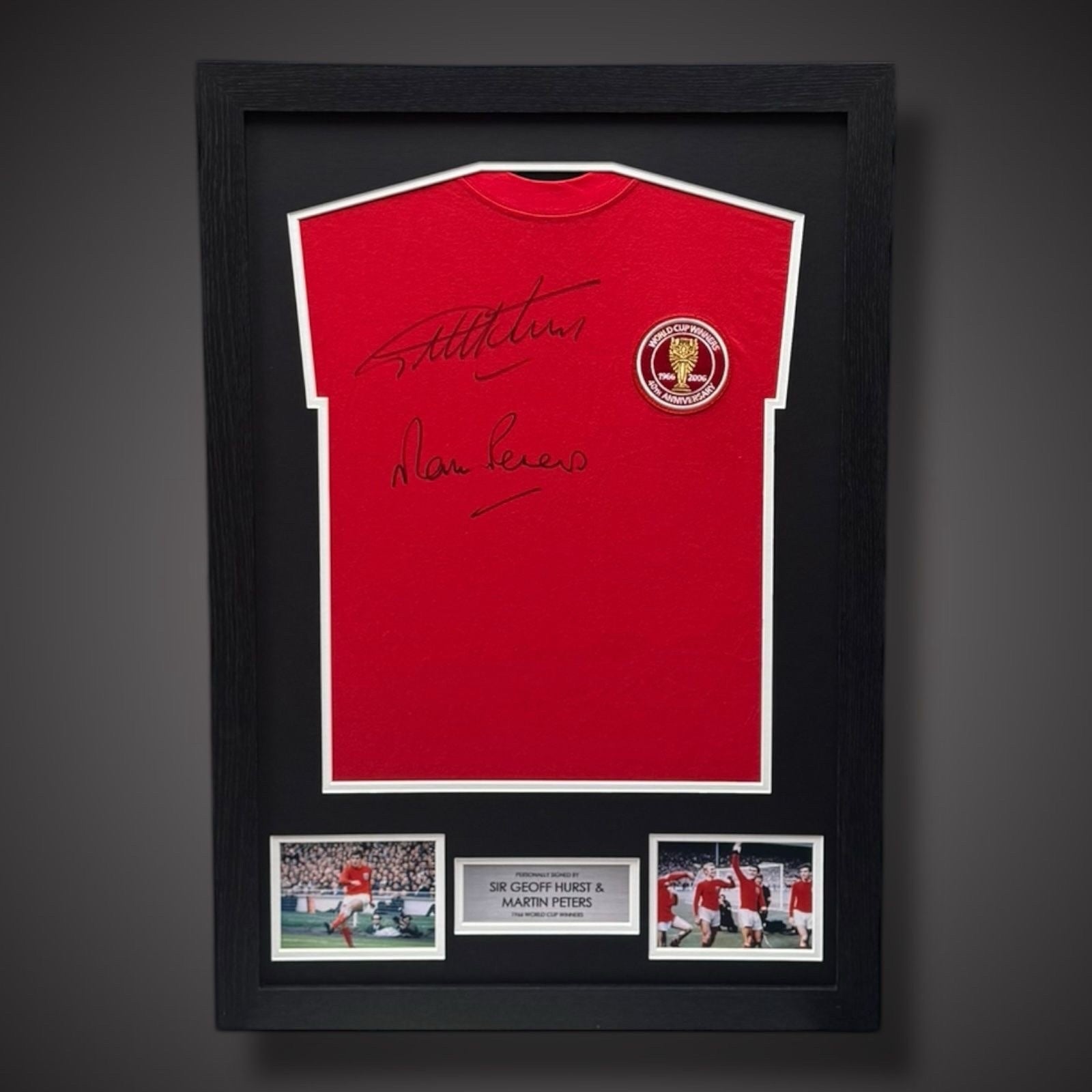 Framed England World Cup Winners Shirt Signed By Sir Geoff Hurst & Martin Peters0