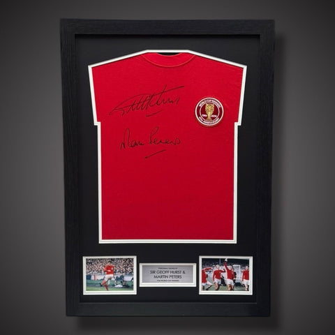 Framed England World Cup Winners Shirt Signed By Sir Geoff Hurst & Martin Peters0