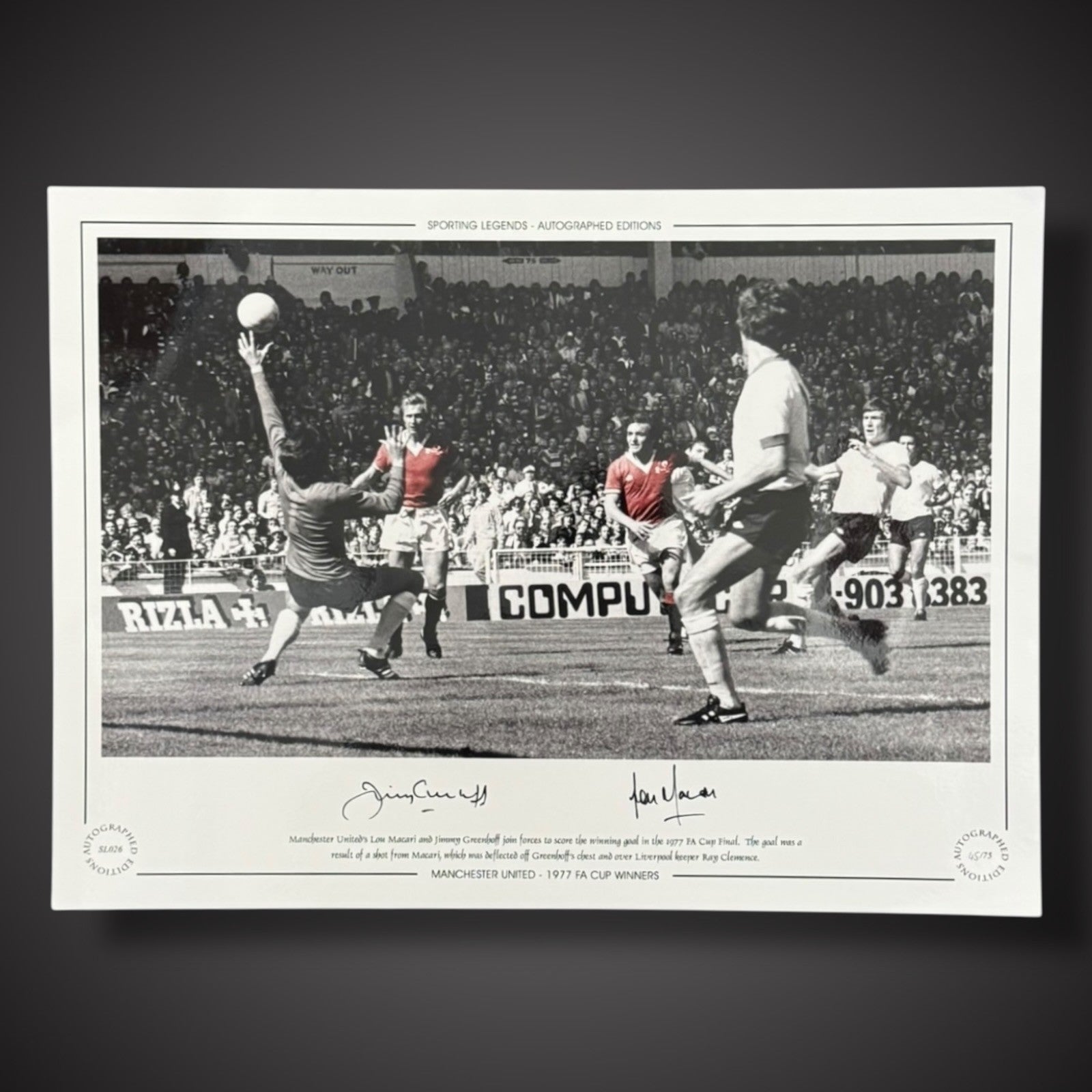 Jimmy Greenhoff & Lou Macari Signed Manchester United Photo: 1977 FA Cup Winners0