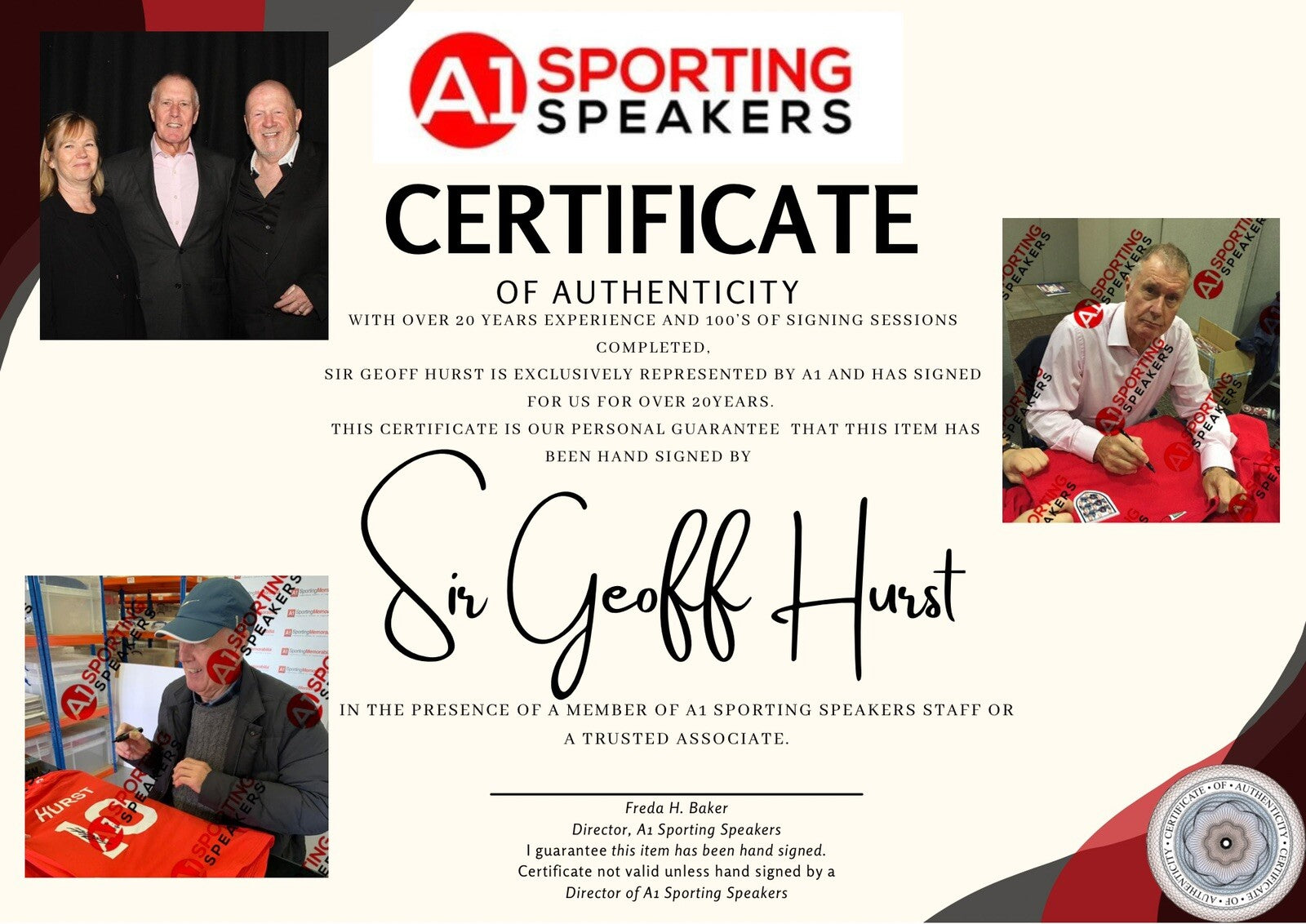 Sir Geoff Hurst Signed England T-shirt direc From Management  COA Value £39.994