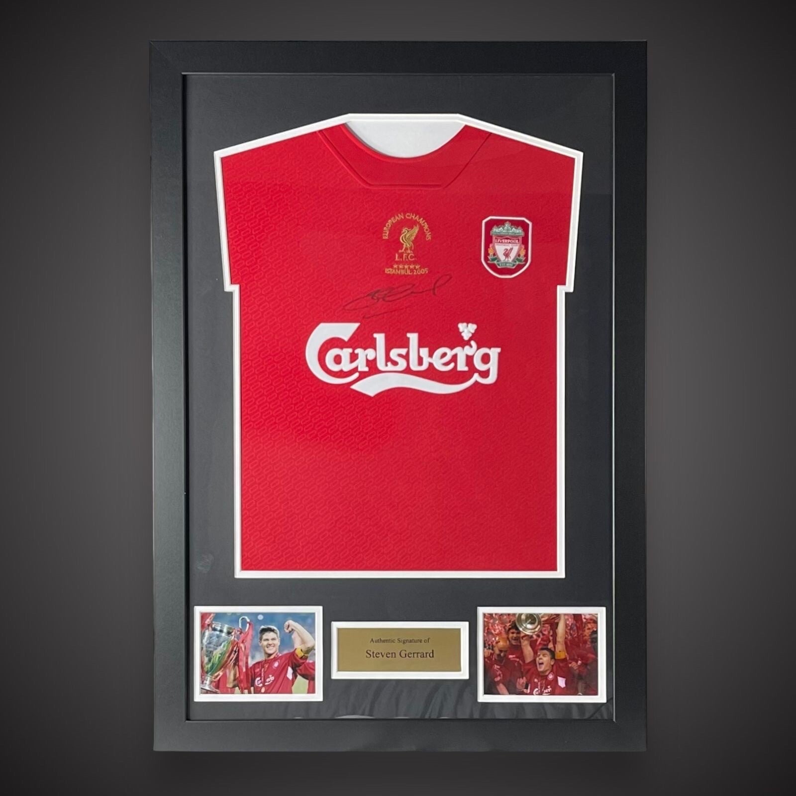 STEVEN GERRARD Hand Signed Liverpool 2005 Istanbul Shirt Framed COA £2650