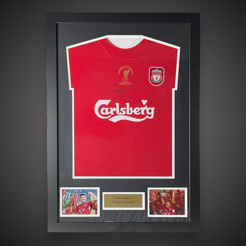 STEVEN GERRARD Hand Signed Liverpool 2005 Istanbul Shirt Framed COA £2650