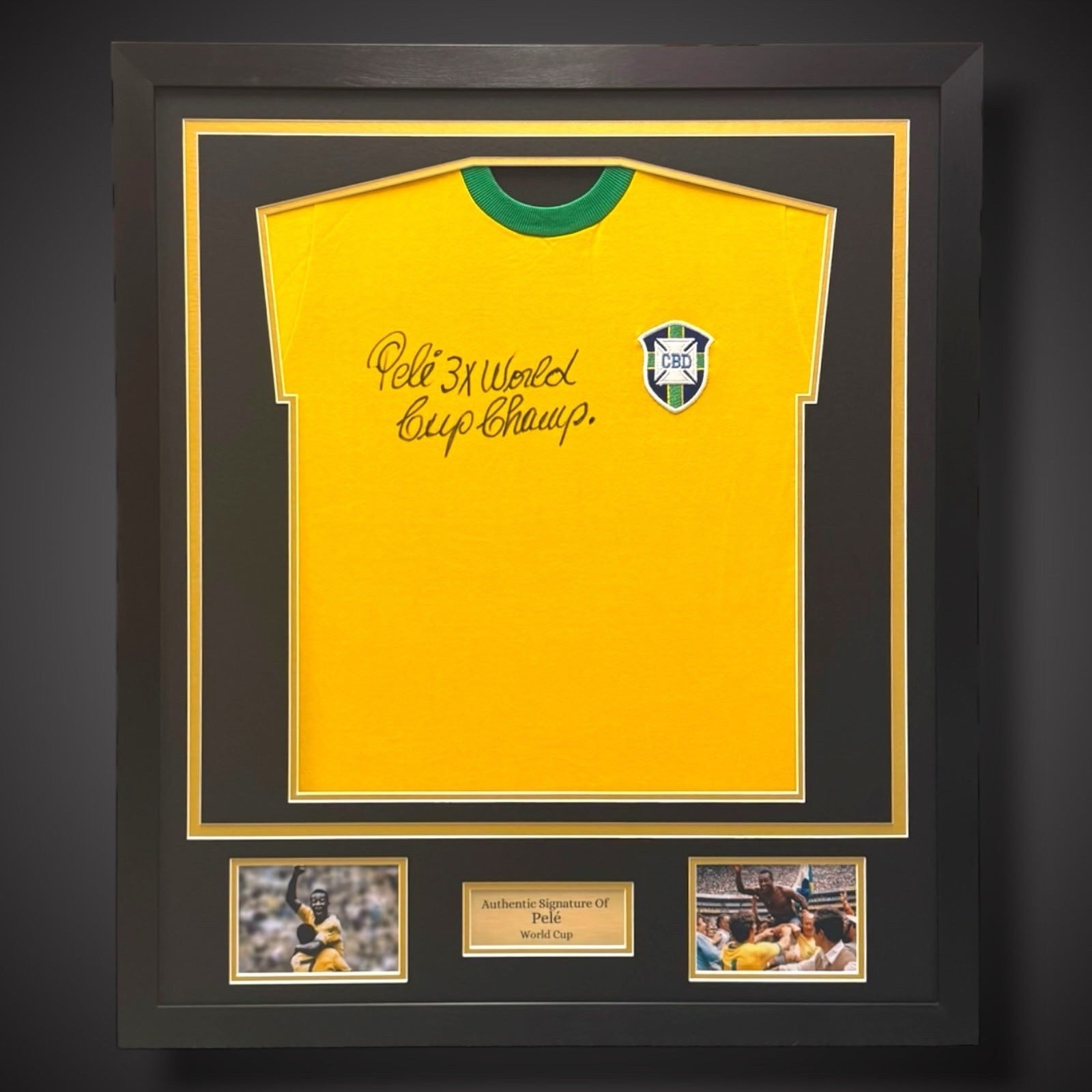 Pele 3 x World Cup Champ- Hand Signed And Framed Shirt £39990