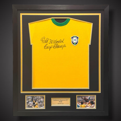 Pele 3 x World Cup Champ- Hand Signed And Framed Shirt £39990