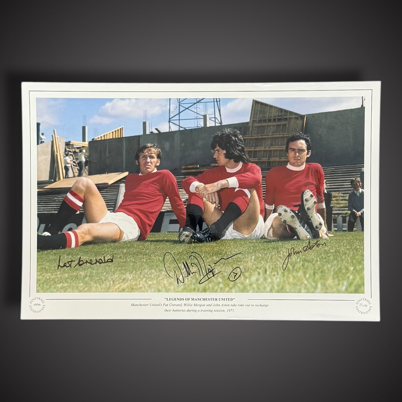 Pat Crerand, Willie Morgan& John Aston Superb Manchester United Photo Signed £460