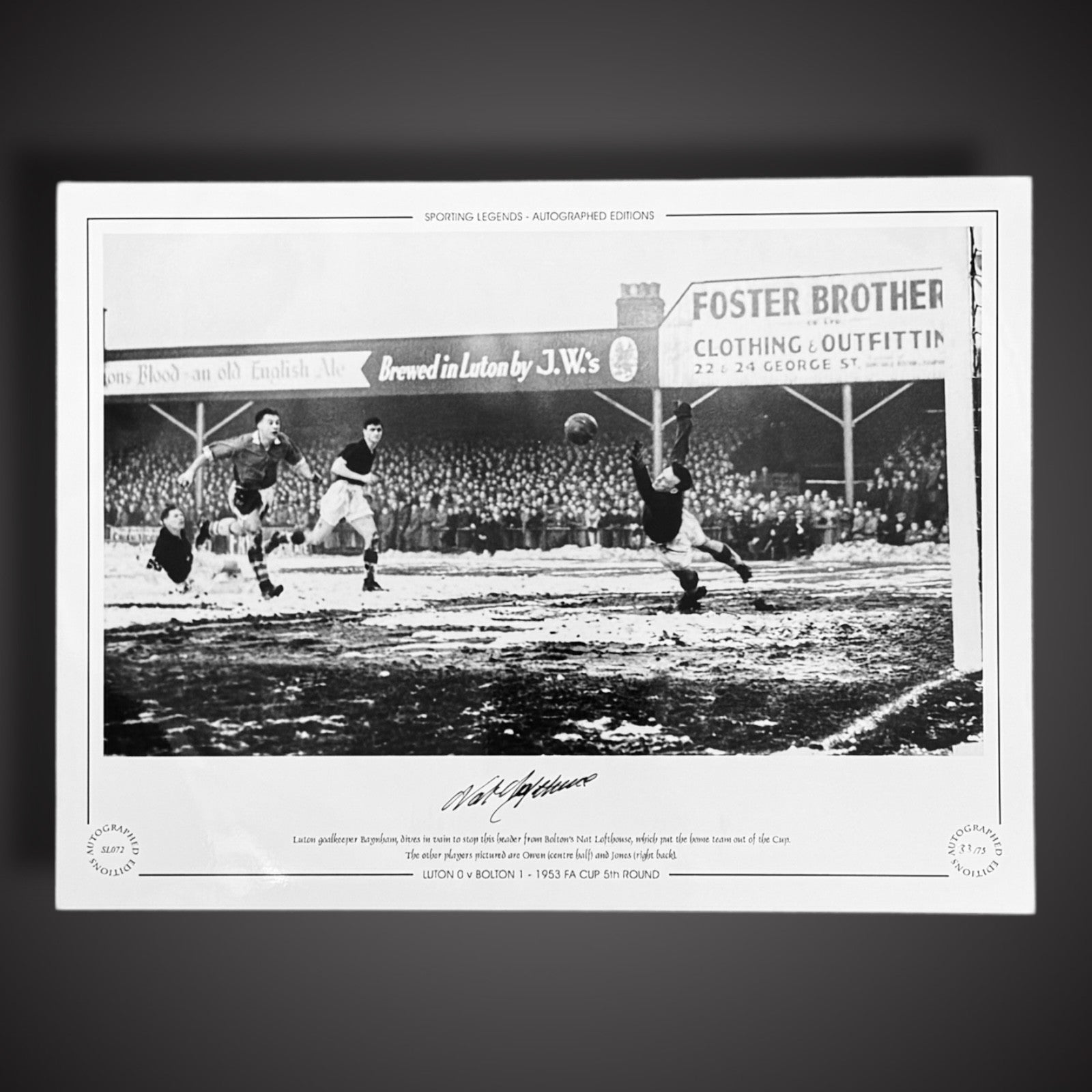 FRAMED Luton V Bolton - Nat Lofthouse Hand Signed Photo £451
