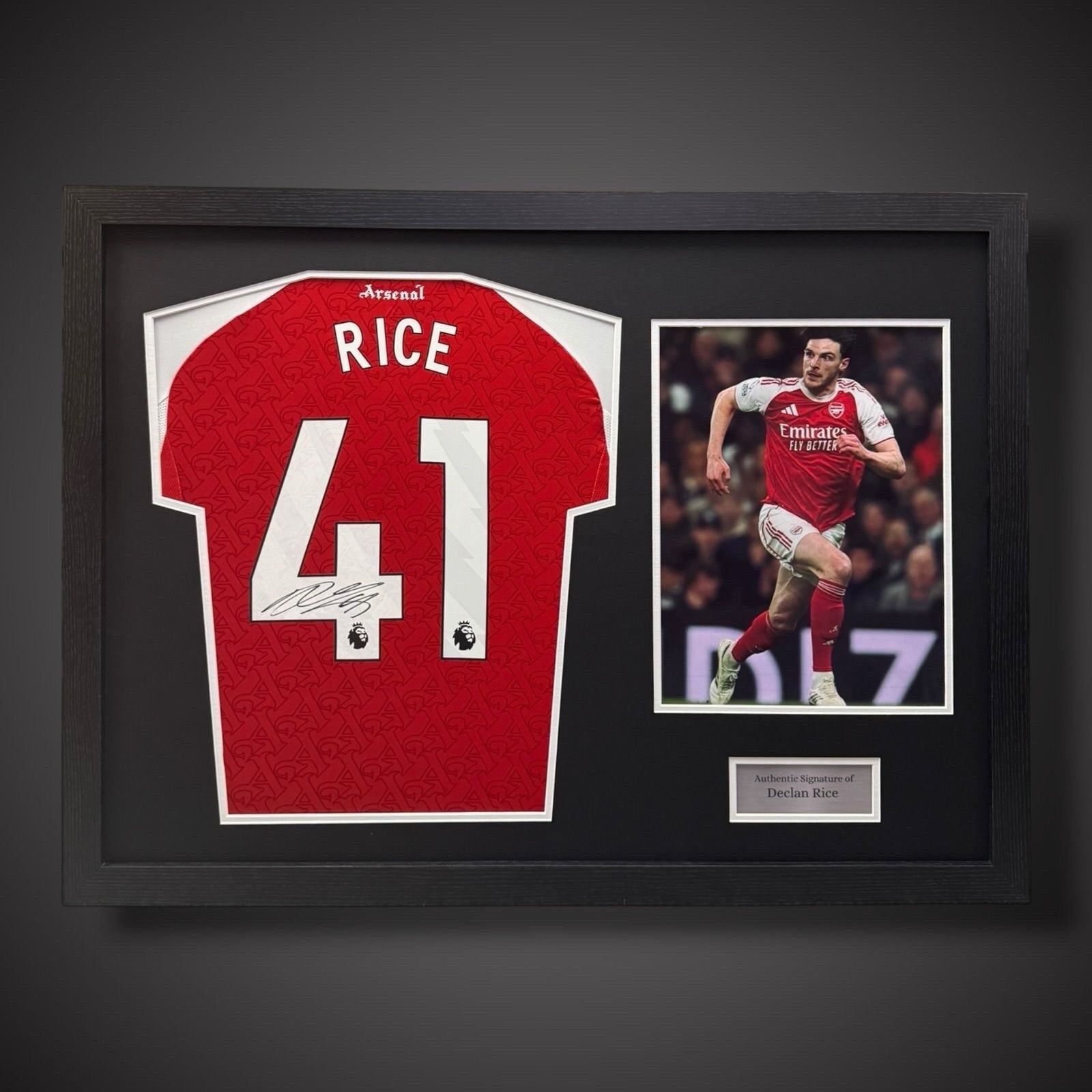 Declan Rice Hand Signed Pano Framed  Arsenal Football Shirt With COA £4240