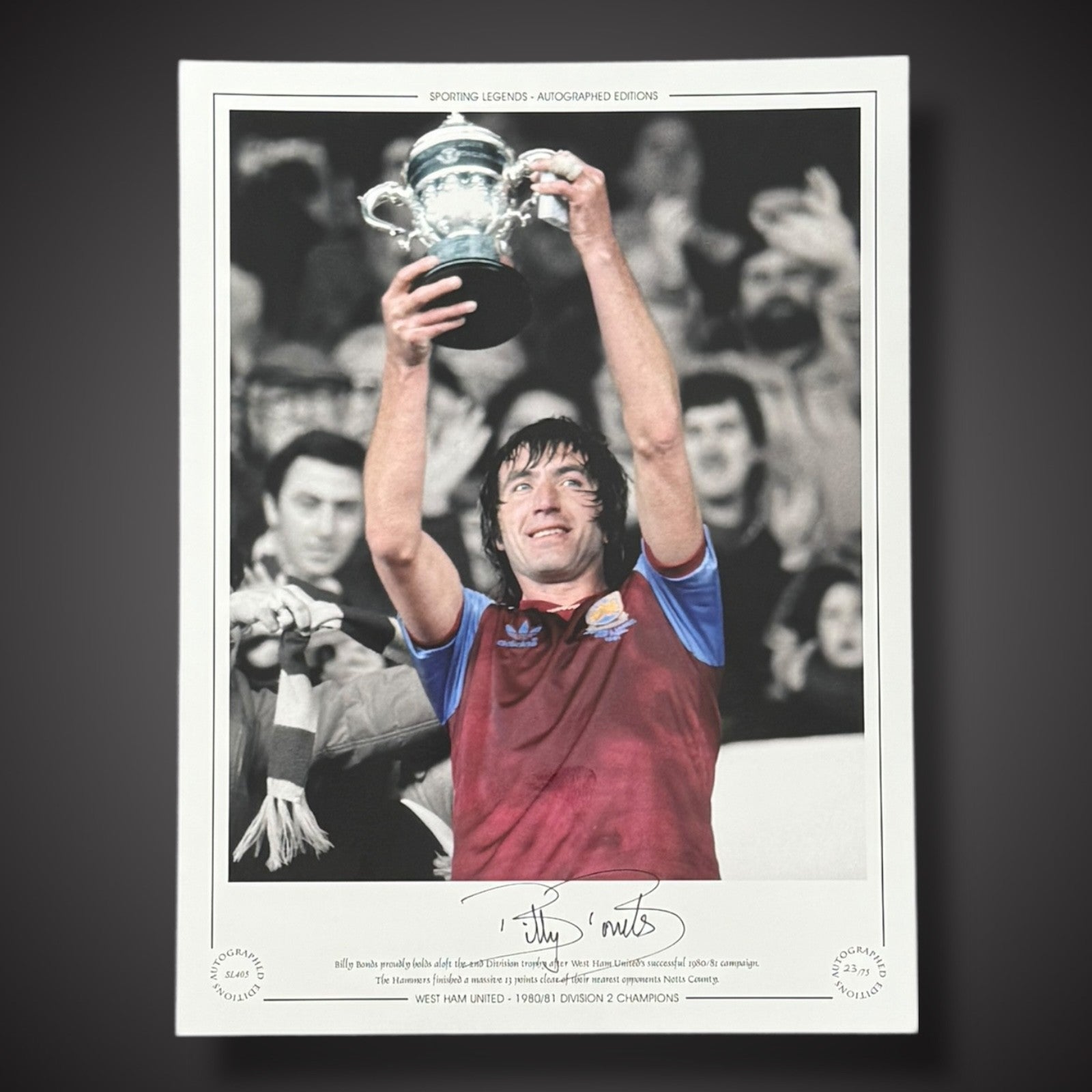 FRAMED West Ham 1980 Division 2 Champions Hand Signed Photo By BILLY BONDS £791