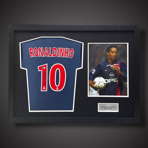 Ronaldinho Hand Signed And Pano Framed PSG Football Shirt £5740